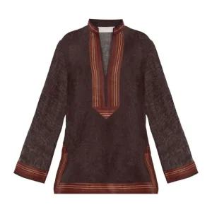 브이넥 스트라이프 리넨 블라우스 180051 209