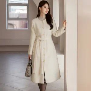 XXL까지) 제오람 노카라 트위드 벨트 롱 코트 겨울 하객룩 오피스룩 모임룩 격식룩 연말룩 빅사이즈