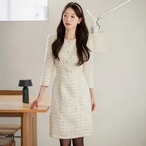 XXL까지) 메티니 7부 H라인 트위드 원피스 겨울 펄사 하객룩 오피스룩 모임룩 격식룩 연말룩 빅사이즈