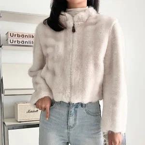 [다잇템] 여자 FW 주머니 인조밍크 퍼 시어링 웨이브 집업 자켓