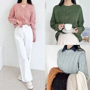 [샵앤] [무료배송] 국산 여성 꽈배기 케이블 청순 니트 3종 균일가 WDM-WKN