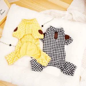 고양이 파자마 무늬 강아지 따뜻한 면 귀여운 수트 애완견 옷 체크 치와와 겨울 패션 반려동물 부드러운