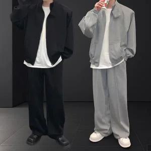 히터스 크롭 블루종 밴딩 와이드 팬츠 트레이닝 세트 (2color)