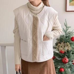 여자 뽀글이 물결 퀼팅 포켓 겨울 패딩조끼