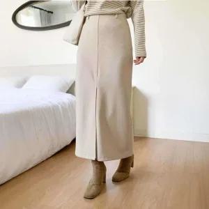 여성 겨울 모직 앞트임 H라인 출근룩 롱 스커트