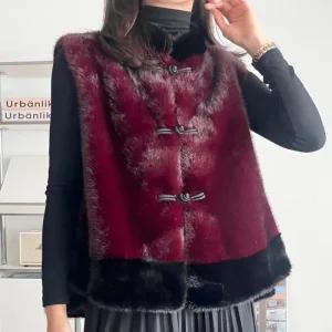 여성 매듭 투톤 망토 인조밍크 힙커버 퍼 조끼