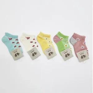 여자 어린이 예쁜 플라워 패턴 레이스 양말 5켤레