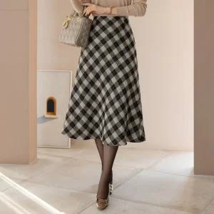[시크라인] (~XXL까지) 에모안 울혼방 헤링본 체크 스커트 겨울 하객룩 오피스룩 모임룩 격식룩 연말룩 빅사이즈