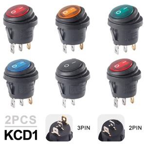 2Pcs 방수 버튼 로커 스위치 보트 모양의 라운드 12V 220V 빛으로 3Pin 실버 포인트