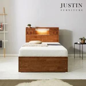 [저스틴퍼니처]포레 러버우드 원목 조명 수납침대(SS)