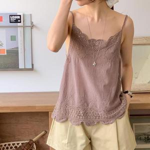 여자 여름 보헤미안 자수 이너티 면 나시