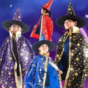 어린이 아동 할로윈 망토 마법사 아동 할로윈 모자 코스튬 마녀