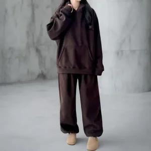 [하프클럽/]여성 캐주얼 니트 오버사이즈 후드 티셔츠 바지 세트