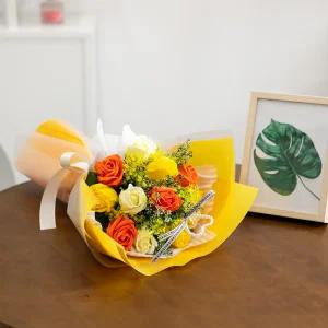 비누 장미 조화 꽃다발 LED 진주하트 48cm 3컬러 인테리어 꽃 선물 장식 기념일 졸업식 발표회 학예회 조명