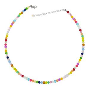무지개색 천연 원석 비즈 목걸이 써지컬 4mm 채운옥 유리구슬