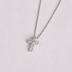 [기타][애슬릿] 전체 실버 미니 큐빅 십자가 팬던트 목걸이