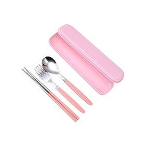 파스텔 휴대용 도시락수저케이스, 분홍 + 픽미 아동 숟가락 + 젓가락 + 포크, 분홍