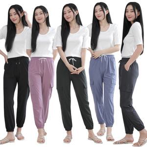 여성 아이스 카고 조거 팬츠 건빵 밴딩 스판 바지 여름 냉감 가벼운 신축성 여자 트레이닝 츄리닝 운동복