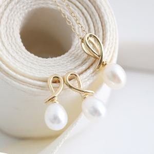 [라울스톤] 14K 진주 금 귀걸이 목걸이 세트 45cm