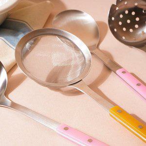 [서피니아]국산 스텐 거품국자 된장망 거품건지개 프렌치봉봉 컬러핸들 거름망