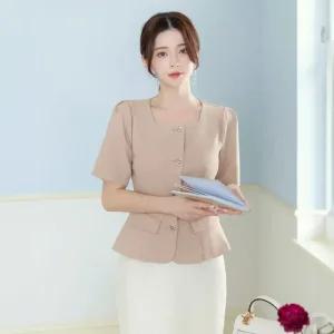 [시크라인] 아베니 스퀘어 핀턱 소매 페플럼 블라우스 빅사이즈/오피스룩/하객룩