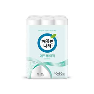 깨끗한나라 에코베이직 40mX30롤 화장지 두루마리휴지 휴지