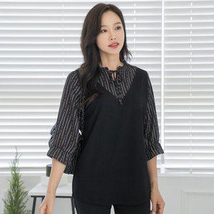 엄마옷 마담4060 체인배색리본블라우스-ZBL2503048-