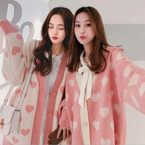 |CMJ468E|밧리푸 여친룩 가을 여성 귀여운 가디건 하트패턴