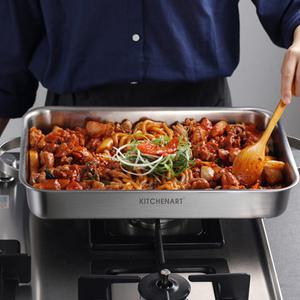 키친아트 IH 스텐304 통3중 사각그리들 로스트팬 오븐팬 전골 볶음 닭갈비 다용도