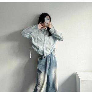 [기타]여자 밑단 스트링 셔링 포인트 러블리 긴팔 셔츠 남방