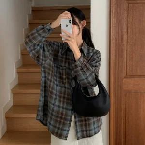 [코코블랑] 어스 체크 루즈 셔츠