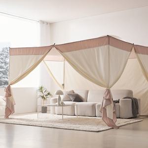 캐노피 사각 실내텐트 인디핑크 세트(스텐봉포함) 패밀리 실내 난방 침대 보온 방한 단열 텐트