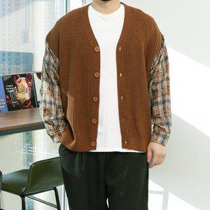 [우기브로]WBH 남자 빅사이즈 쿠링 체크 셔츠 배색 가디건