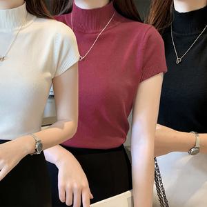 폴라 목티 반팔 기본 슬림 이너 니트 봄 여름 겨울 사계절 기본 반목 얇은 허리길이 티셔츠