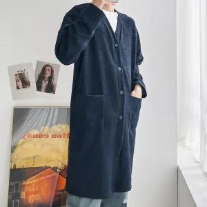 남자 데일리 무지 리브드 골지 포켓 롱 가디건 5C-CA-Q118-곤색