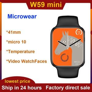 W59 미니 소형 스마트 워치 여성용  호환 스마트워치  무선 충전  ECG NFC GPS 트래커  체온 1.74 인치  41