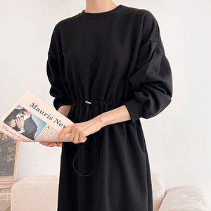 [신세계라이브쇼핑][샵앤] 국산 여성 허리 스트링 데일리 기모 롱 원피스 ARA-WDR-4037-블랙