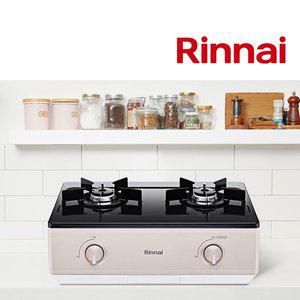 [린나이]전국설치 2구 가스렌지 플랫세라스코팅 레인지 전면배터리 핑크 베이지