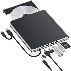 노트북용 외장 CD DVD 드라이브, USB 3.0 버너 드라이브 휴대용 플레이어(USB 및 TF /SD 슬롯 4개 포함), 노트북 데스크톱 Mac Windows Linux와 호환되는 슬림