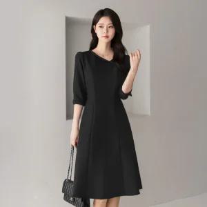 [시크라인] (~XXL까지) 하민 비즈장식 언발넥 플레어 원피스 봄 가을 오피스 하객룩 데이트 모임 미시 빅사이즈