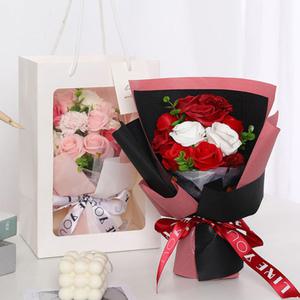 시들지않는 비누꽃 조화 꽃다발 쇼핑백 세트 장미 축하 선물용