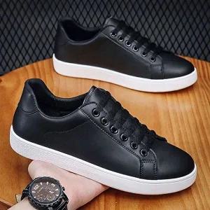 여성 화이트 블랙 끈운동화 스니커즈화 심플 끈 단화-WE3D225