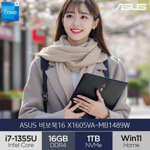 ASUS 비보북 16 X1605VA-MB1489W i7-1355U (16GB/1TB/WIN11) 사무용 인강용 주식용 노트북 (A)