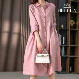 [헬렌] 편안한 면마 린넨 셔츠원피스 토리카라OPS R-113