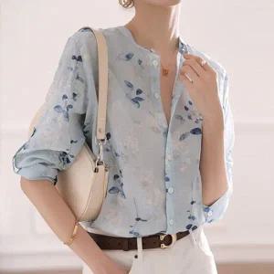 [하프클럽/몽벨리즈]리네아나염롤업블라우스 mde2302069