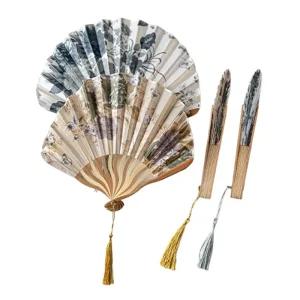 접이식 대나무 여름 부채 1p 패브릭 소품 휴대용 손 그림 선물 천부채