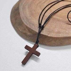 걸이 룸미러 목걸이 주얼리 십자가 가죽끈 길이조절 우드