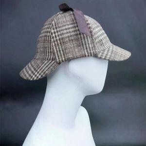 셜록홈즈모자 중년 남성 신사 빈티지 체크무늬 탐정 모자