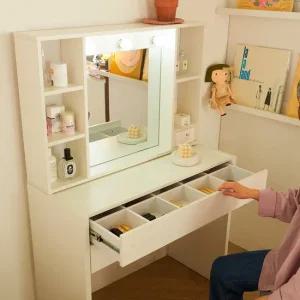 에세이 보니 LED조명 수납화장대 (콘센트)