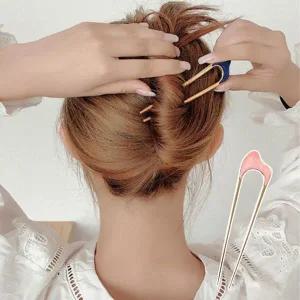 [골드스마일]여성 메탈 마블 U자 비녀 1P 올림머리 똥머리 고정